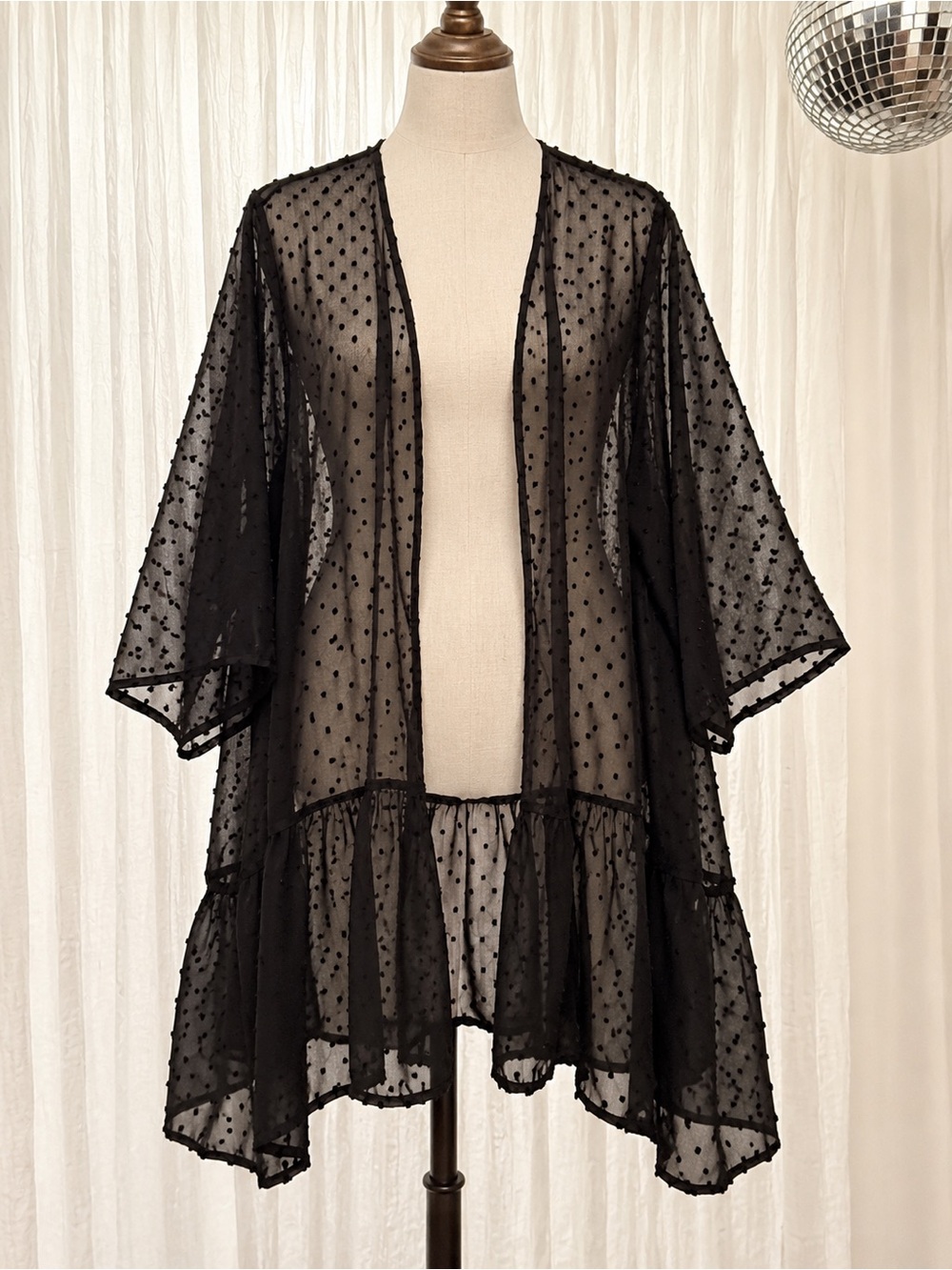Sheer Black Polka Dot Kimono Robe